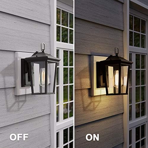 LALUZ Exterior Light Fixtures Farmhouse Wall Mount Lantern Outdoor Sconce with Clear Glass, for Entryway, Yards, Front Porch, Black (11.8") - Image 2