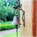 Heavy Duty Cast Iron Wall Bell - Decorative Retro Style Lovely Bird Hand Bell - Manually Shaking Wall Hanging Doorbell - Indoor Outdoor Wall Mounted Dinner Bell - Garden Home Wall Decoration by SKIHOT