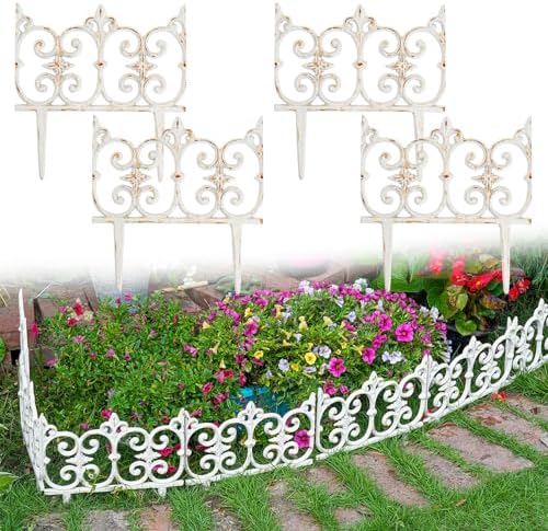 Sungmor Cast Iron Garden Edging, 10.6 Inches Tall 4 Pack Rustic White by Sungmor