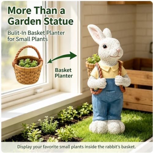 16.14in Resin Animal Rabbit Garden Statue, Weatherproof Outdoor Yard Decor - Image 4