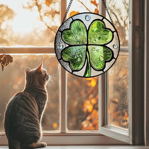 Stained Glass Window Hanging Ireland Lucky Clover Gifts for Women 15" - Image 2