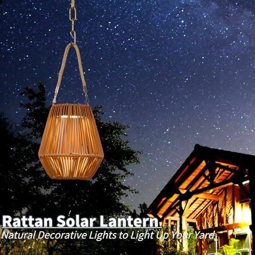 Solar Lanterns, Wicker Rattan Lamp Outdoor Waterproof Decorative Hanging Lights for Outside Auto On/Off Rattan Solar Lights for Garden, Yard, Patio, Trees - Image 3