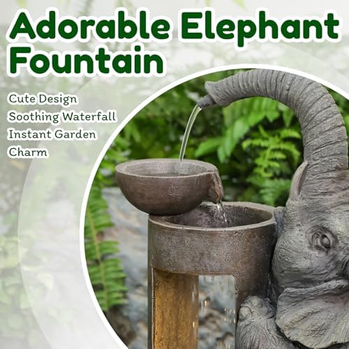 Tankana Elephant Waterfall Fountain for Indoor Desktop & Outdoor Use Small Garden Water Feature with LED Light Quiet Mini Cute Table Water Fountains for Patio, Yard, Home Decor - Image 3