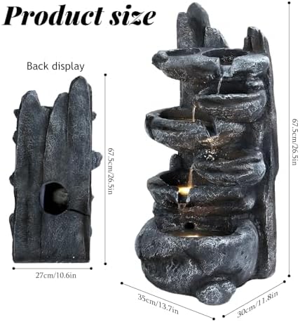 5-Tier Cascading Rock Outdoor Waterfall Fountain, Garden Fountains with LED Lights, Weather-Resistant Resin, Soothing Water Flow, Waterfall Fountain for Patio, Backyard, Indoor/Outdoor Decor Black2 - Image 7