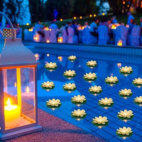 Liliful 36 Pcs Diwali Floating Lotus Lights, 3.94 Inch, White by Liliful