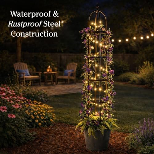 Plow & Hearth Metal Garden Obelisk | Indoor/Outdoor | Powder-Coated Steel | Trellis for Climbing | Floral Pattern | 11" Dia. x 7'H | Bronze - Image 7