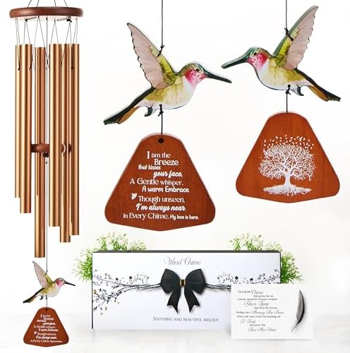 32 inch Golden Hummingbird Memorial Wind Chimes for Loss of Loved One by CaptainD%C3%A9cor