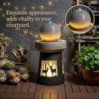 32.1''H Outdoor Barrel Water Fountain with Warm LED Light, Deer Silhouette Decorative Landscape Lantern Lamp, Outdoor Art Décor for Patio Lawn Backyard, Easy Assembly, Grey+Black - Image 4