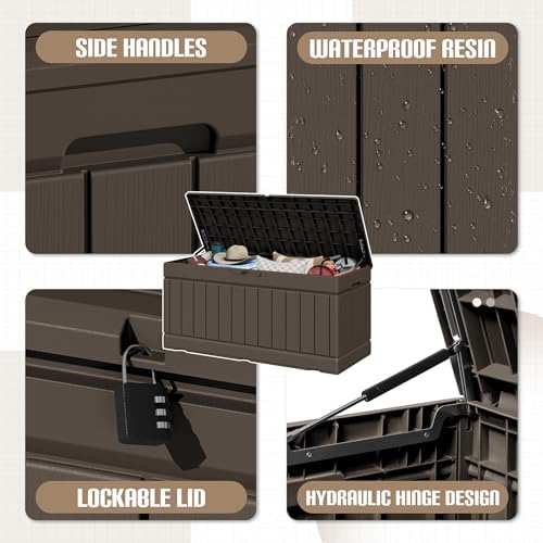 JUMMICO 78 Gallon Deck Box Waterproof Resin Outdoor Storage Box - Image 2