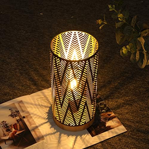 JHY DESIGN Metal Lamp Battery Powered 11''H Accent Cordless Decor Battery Lamp with 6-Hours Timer for Weddings Party Patio Garden Indoor Outdoor Table Balcony Christmas Decorations (with Wooden Base) - Image 4