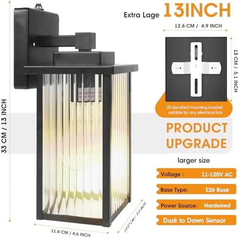 2-Pack 13" Black Dusk to Dawn Wall-Mounted Exterior Light Fixtures - Image 3