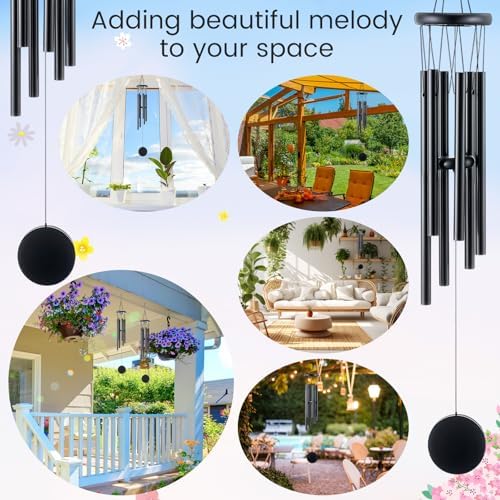 Yahenda 6 Pcs 37 Inch Rustic Wind Chimes for Outside Deep Tone Wind Chimes with 6 Aluminum Tubes Memorial Coolest Windchimes Outdoors for Farmhouse Garden Patio Home Decor (Blackwood, Black) - Image 6