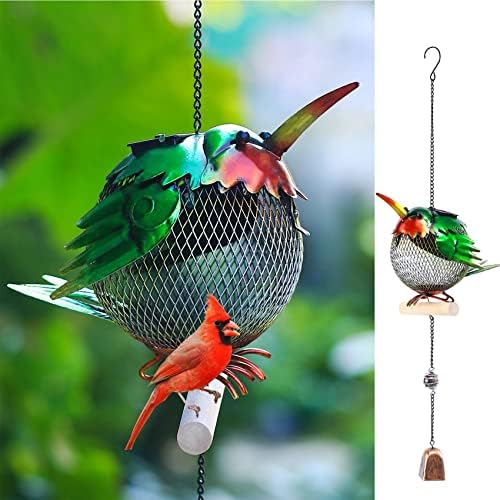 Solar Wild Bird Feeder Squirrel Proof for Outside - Unique Cute Metal Animal Shaped Bird Feeder with Solar Light, Wind Chime, Gift for Bird Lovers(Hummingbird) by WTreeW