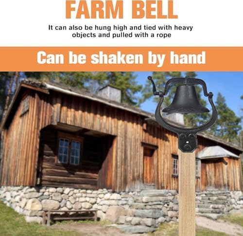 13.6'' Large Cast Iron Bell, Heavy Iron Farm Dinner Bell Traditional Vibe Heavy Duty Cast Iron Yard Bell Antique Vintage Style Farmhouse Gate Bell Outdoor for Church School Farm, Black - Image 2