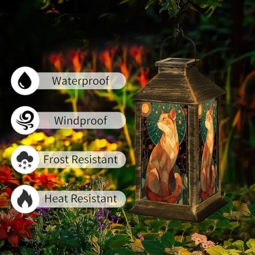 Solar Lantern Stained Glass Cat Mandala Wall Outdoor Waterproof Garden Hanging Lantern Solar Powered Lighting Outside Solar Light for Patio Yard Camping, Gifts for Women Mom - Image 3