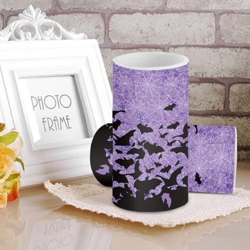 Battery Operated Flameless Candles with Remote and Timer Halloween Bat Purple Flameless LED Pillar Candles for Trick or Treat Party Home Decoration Battery Tea Lights - Image 3