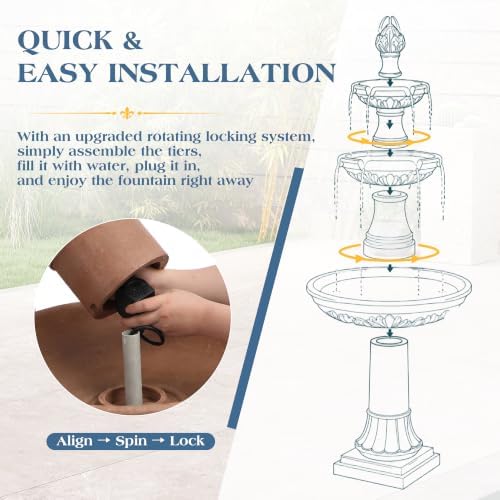 Outdoor Water Fountain, 3-Tier Italian Garden Waterfall Fountain - Image 4