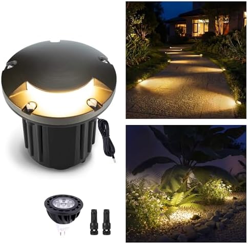 Gardenreet In Ground Well Light - Brass 12V Ip65 Waterproof Outdoor Landscape Lighting, Low Voltage LED In-Grade Turret Top Light, Antique Bronze for Walkway Patio Deck with 2700K Warm White MR16 Bulb by Gardenreet