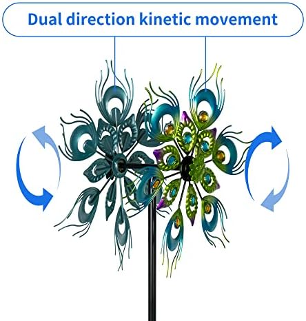 Peacock Wind Spinner, 48Inch Double Wind Sculpture, Wind Sculptures & Spinners Outdoor Metal Stake Yard Spinners, Garden Wind Catcher Wind Mills, Lawn&Garden… - Image 5