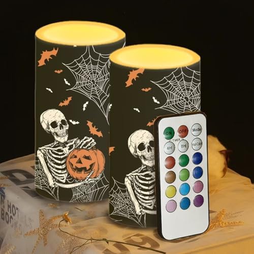 Spider Web Flameless Candles Battery Operated Candles with Timer Remote Control LED Pillar Lights for Trick or Treat Party Decoration LED Real Wax Flameless Lights - Image 5