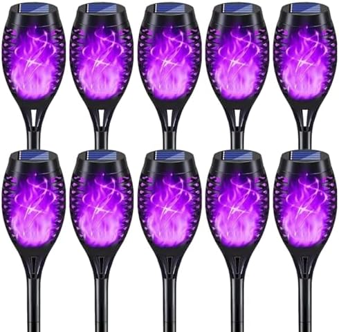 Solar Lights Outdoor Decorations, Upgraded Purple Flickering Flame, Waterproof Halloween Torch Lights, Tiki Torches for Outside Patio Pathway Decor, 6 Pack (10) by Unknown