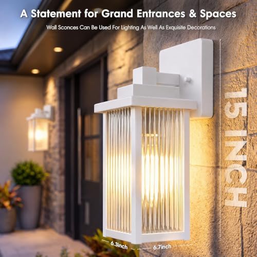2-Pack 15" White Outdoor Wall Light, All-Metal Porch Light - Image 4