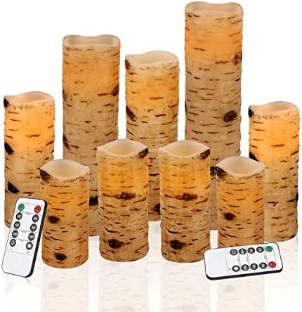 Vinkor Flameless Candles Battery Operated Candles Birch Effect 4" 5" 6" 7" 8" 9" Set of 9 Real Wax Pillar LED Candles with 10-Key Remote Control 2/4/6/8 Hours Timer - Image 2