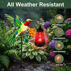 2 Pack Hummingbird Solar Garden Lights Waterproof Outdoor Metal Stakes with Solar Lantern Gifts for Women Mom Grandma Birthday for Path Yard Patio Porch Lawn (Multicolor, Green Hummingbird) - Image 4