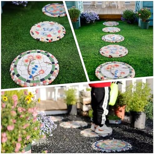 Round Garden Stepping Stones Resin Decorative Stepping Stone for Garden, 13 Inch Thicker Pavers for Garden Walkway Tread Stone Paving Stone for Yard Emulational Outdoor Lawn Decoration Stones(Style C) - Image 7