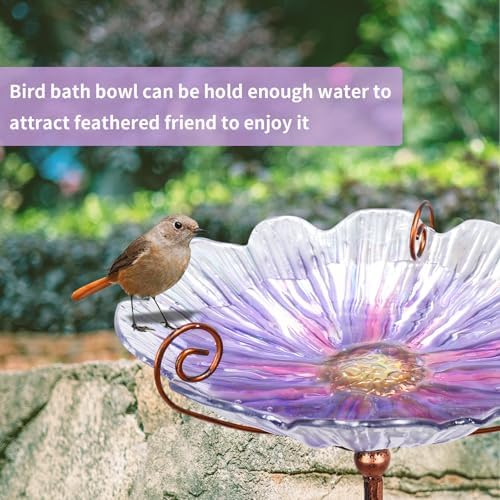 MUMTOP Glass Birdbath Birdfeeder with Metal Stake Garden Outdoor Purple - Image 2