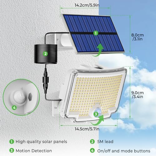 Peasur 318 LED Solar Motion Lights Outdoor Waterproof with 16.4 FT Cable - Image 6