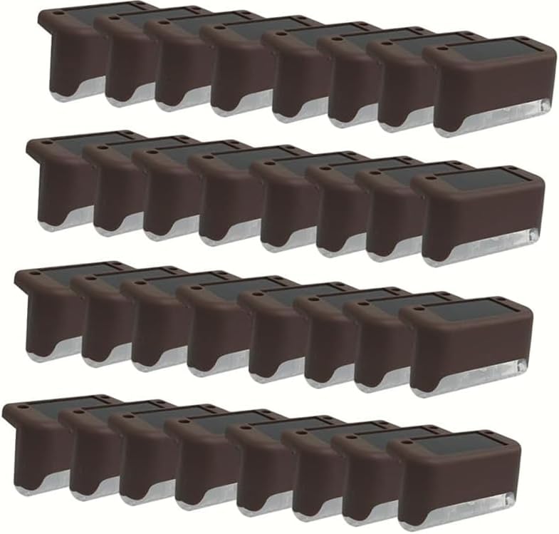 Solar Outdoor Fence Step Lights, 32pcs Brown IP44 LED Outdoor Stair Lights, 1400mAh, Suitable for Courtyards, Decks, Steps, Walkways, and Lawn Paths by GTQPS