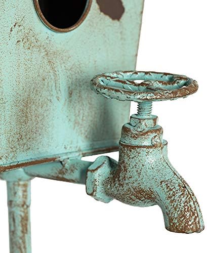 Bird Houses for Outside with Pole Metal Birdhouse Stakes Decorative Outdoor, Reclaimed Faucet Accent (Teal, 52") - Image 2
