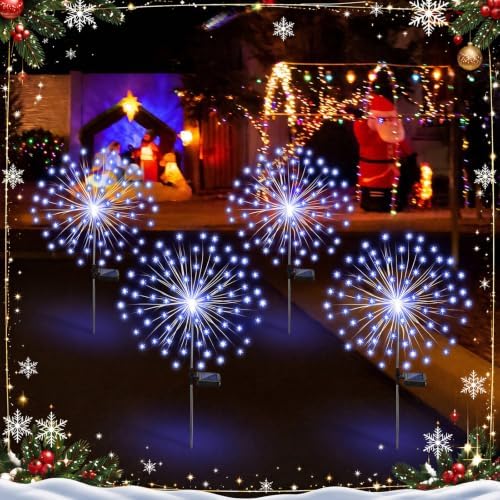 Tujoe 4 Pcs White Snowflake Solar Lights 90 LED 8 Modes Waterproof - Image 5