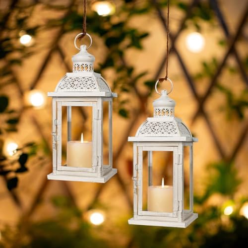 Lantern Decorative Indoor&Outdoor, 2 Pack 14.4'' Large Metal Candle Lanterns, Vintage Hanging Candle Holders for Farmhouse Wedding Front Porch Patio, Halloween Christmas Decorations for Home - Image 4