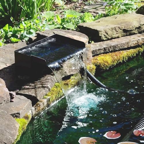 POPOSOAP Pond Waterfall with Pump Kit, 304 Stainless Steel Waterfall Spillway with 40W 660GPH Pump, Pond Spillway with 9.8FT Corrugated Tubing for Garden (12inch)-P43 - Image 2
