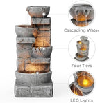 Teamson Home 33.25 in. Cascading Bowls and Stacked Stones LED Outdoor Water Fountain for Gardens, Landscaping, Patios, Balconies, and Lawns for a Calming Oasis in Outdoor Living Spaces, Stone Gray - Image 5