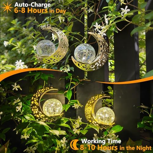 Solar Hanging Moon Lanterns Outdoor ,Waterproof Fariy Garden Lights Decor - Image 2