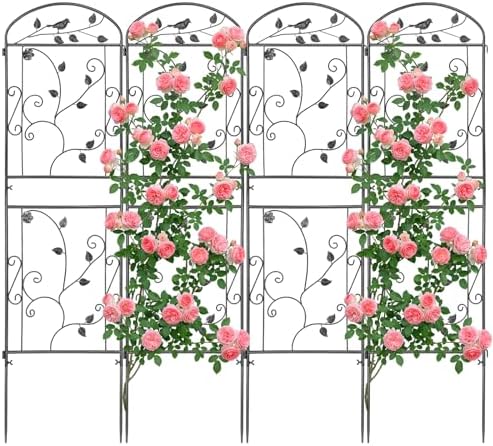 4 Pack Garden Trellis for Climbing Plants, 71 x 20 inch Rustproof Heavy Duty Metal Trellis for Climbing Rose Vine Clematis, Perfect for Premium Patio Decor & Luxury Outdoor Garden Design, Silver Gray by Mykubi