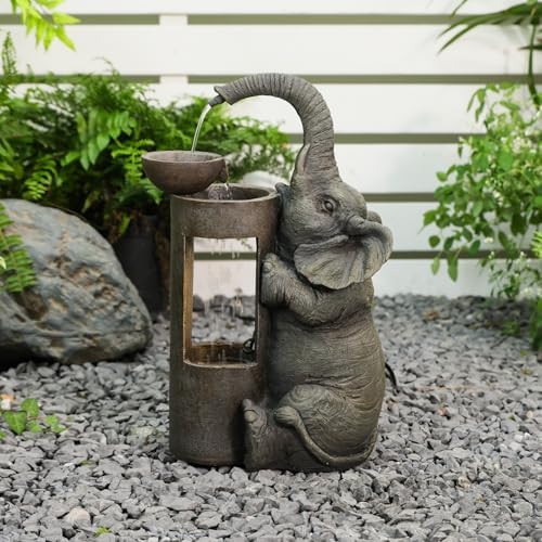 Tankana Elephant Waterfall Fountain for Indoor Desktop & Outdoor Use Small Garden Water Feature with LED Light Quiet Mini Cute Table Water Fountains for Patio, Yard, Home Decor - Image 2