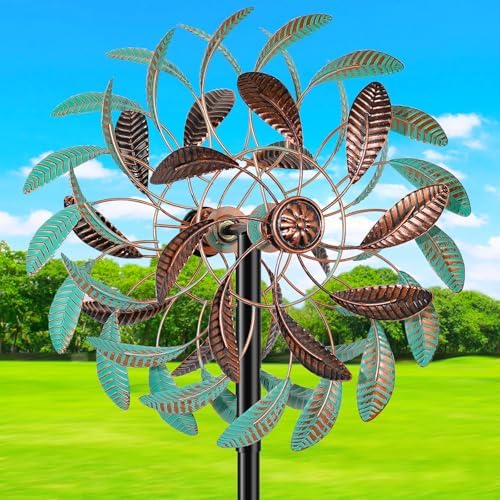 360° Wind Spinners Outdoor, Wind Sculptures Windmill with Metal Stake, Kinetic Large Metal Yard Art Decor Spinners Pinwheels for Garden Outside Patio Lawn by Gouisalin