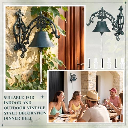 Blulu Large Outdoor Dinner Hanging Bell Vintage Rustic Cast Iron Wall Mounted Bell Heavy Duty Doorbell for Outside Front Door Garden Home Porch Decor, with Mounting Screws & Anchors - Image 5