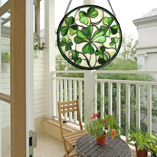 Ireland Green Clover Stained Glass Window Hanging Suncatcher Gifts 12" - Image 5