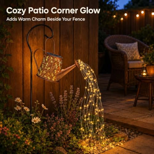 Solar Watering Can Lantern, Large Size, Dragonfly Design, LED String Lights - Image 2