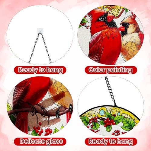 Artisan Stained Glass Cardinal Suncatcher, Heart Shaped Window Hanging Decor, Romantic Red Bird Art Ornament for Home & Garden, Perfect Valentine's Day - Image 3