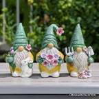 Spring & Summer-Themed Garden Statues – Adorable Outdoor Decor for Lawn, Patio & Porch (Garden Guardians Set of Three 6" Gardening Gnome Figurines, Floral Green and Yellow Statue Decor) - Image 3