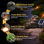38.2" L Solar Water Fountain Outdoor Garden 5 Tiers Floor Standing Rock Natural Waterfall Outdoor Fountains with LED Lights and Planting Pot for Patio, Porch,Backyard,Home Art Decor - Image 4