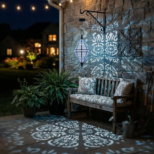 Twinkya 2 Pack Hanging Solar Lights Outdoor Garden Decor, Waterproof Plastic Moroccan Solar Powered Lantern Lamp, Outside Decorations for Patio Yard Porch Backyard Decor, Gardening Gifts for Women Mom - Image 3