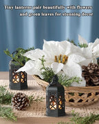 12-Pack Mini Lanterns with Flickering LED Candles for Ramadan, Moroccan Decorative Hanging Lanterns for Halloween, Christmas, Wedding, Black Lantern for Table Centerpiece, Home & Party Decor - Image 4