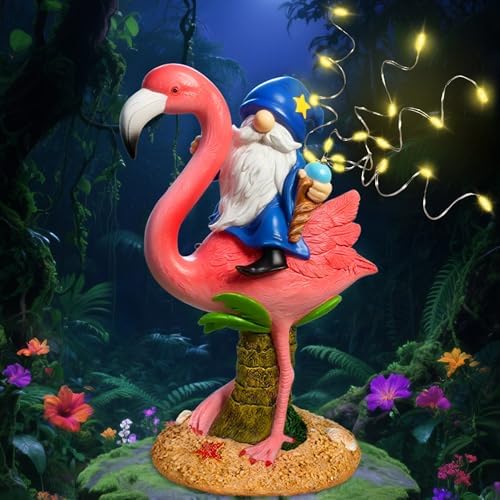 Flamingo Gnome Solar Garden Statue Outdoor Figurine Decor Lights by Homedecorexpert
